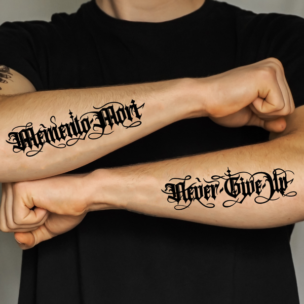 Водостійке татуювання "Memento Mori. Never give up " LB-160 фото